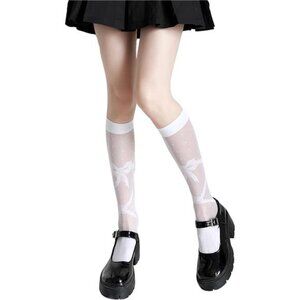 Sheer Knee High Socks White Mesh Fishnet Lace Stockings Nylon